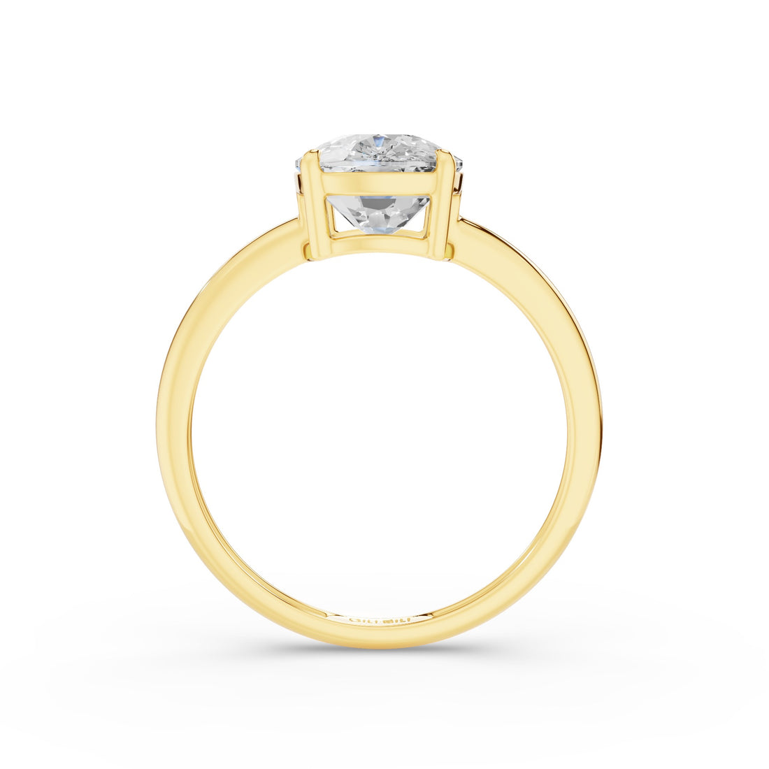 A yellow gold solitaire ring with a round brilliant-cut diamond, shown from a front-facing perspective on a clean white background.