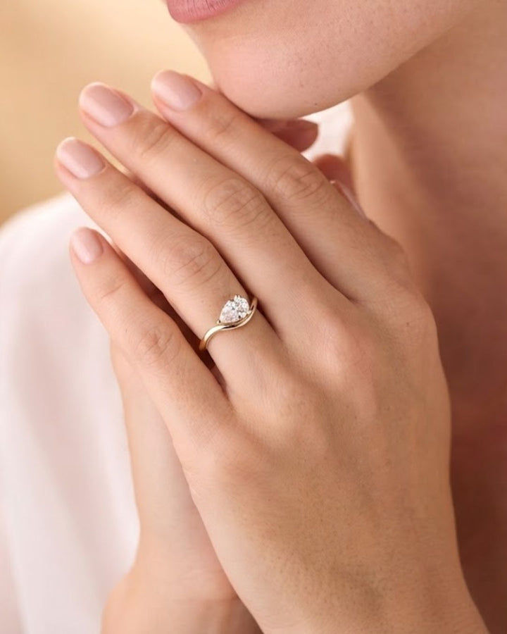 Modern Wavy Pear Shaped Lab Grown Diamond Engagement Ring