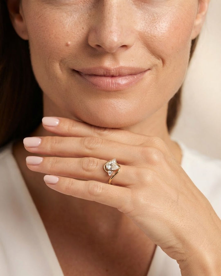 Pear Shape Lab Diamond Unique Bypass Engagement Ring