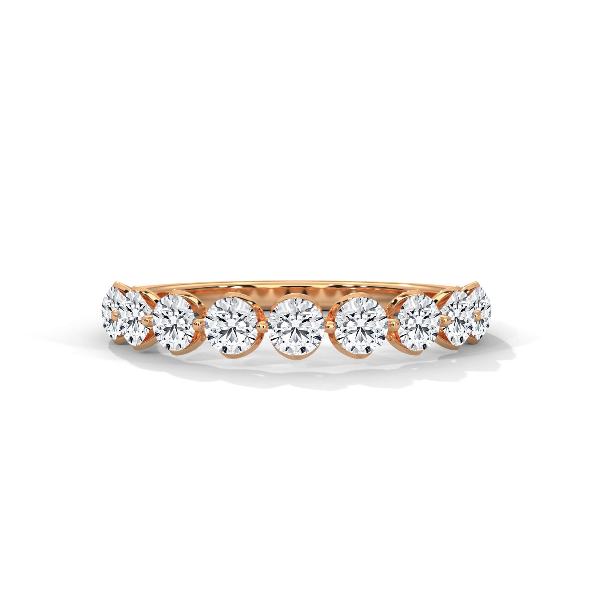 Rose gold diamond ring on a white background