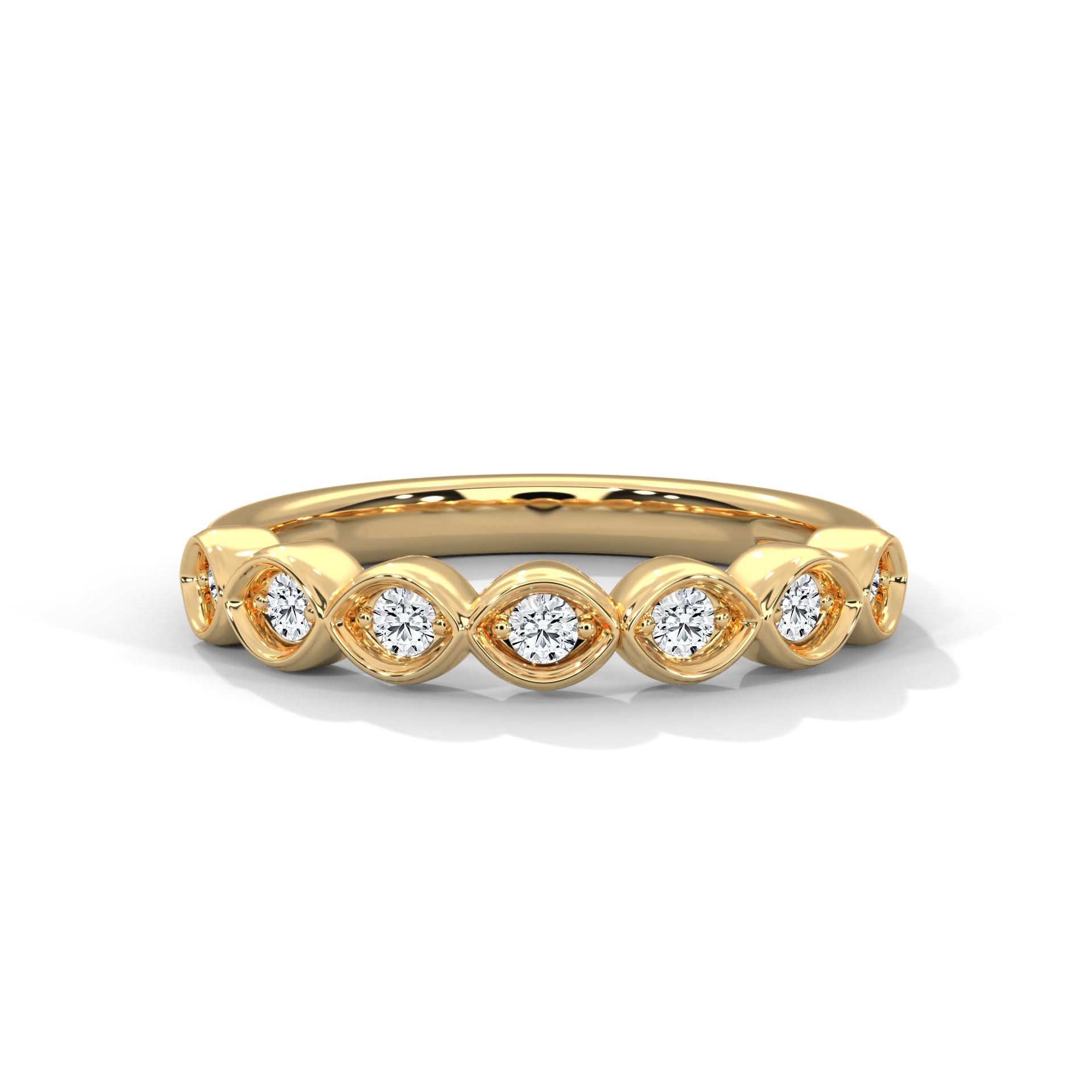 Gold ring with diamonds on a white background