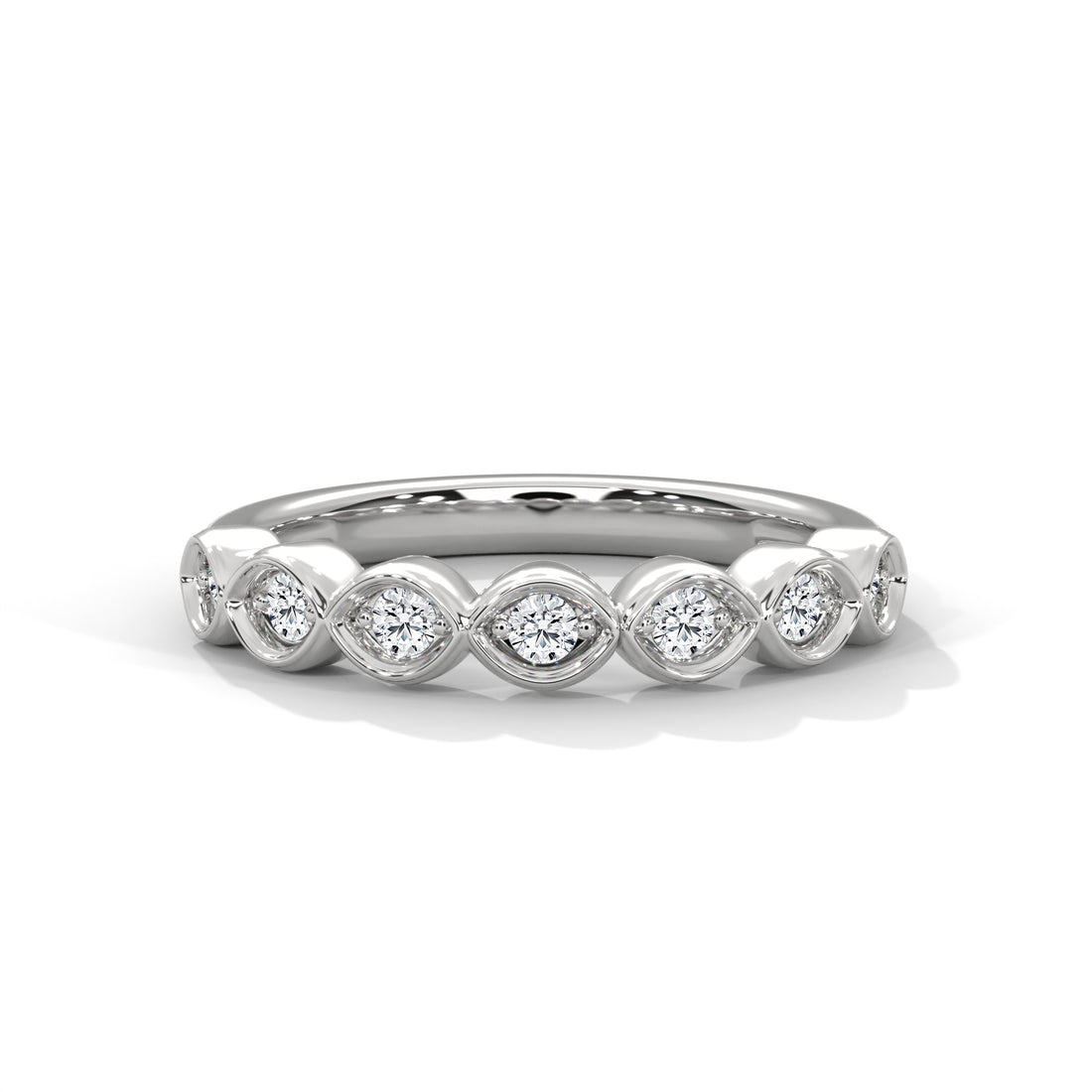 Silver ring with diamonds on a white background