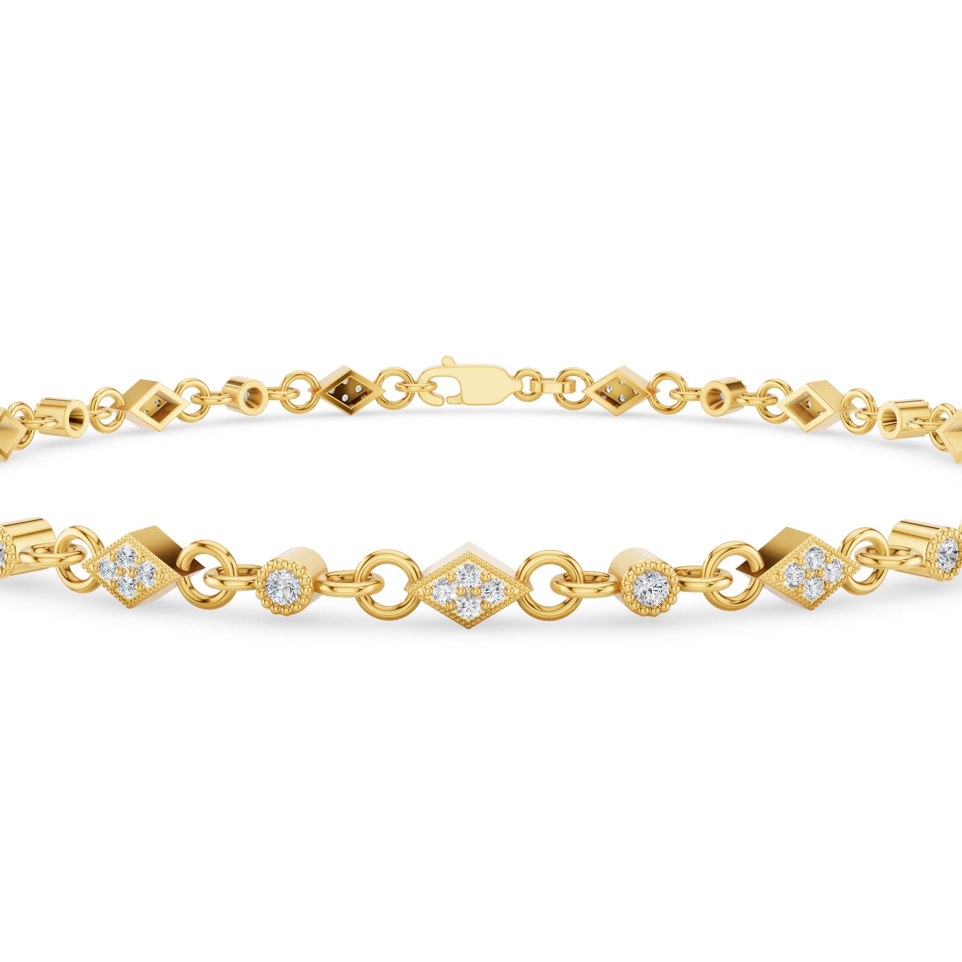 Art Deco Gold Diamond Milgrain Link Bracelet