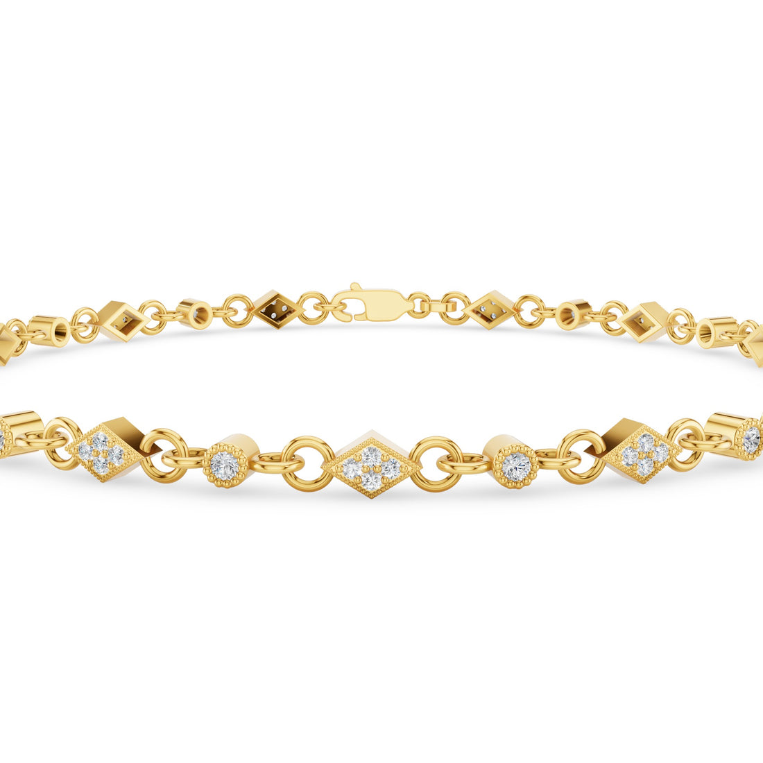 Art Deco Gold Diamond Milgrain Link Bracelet