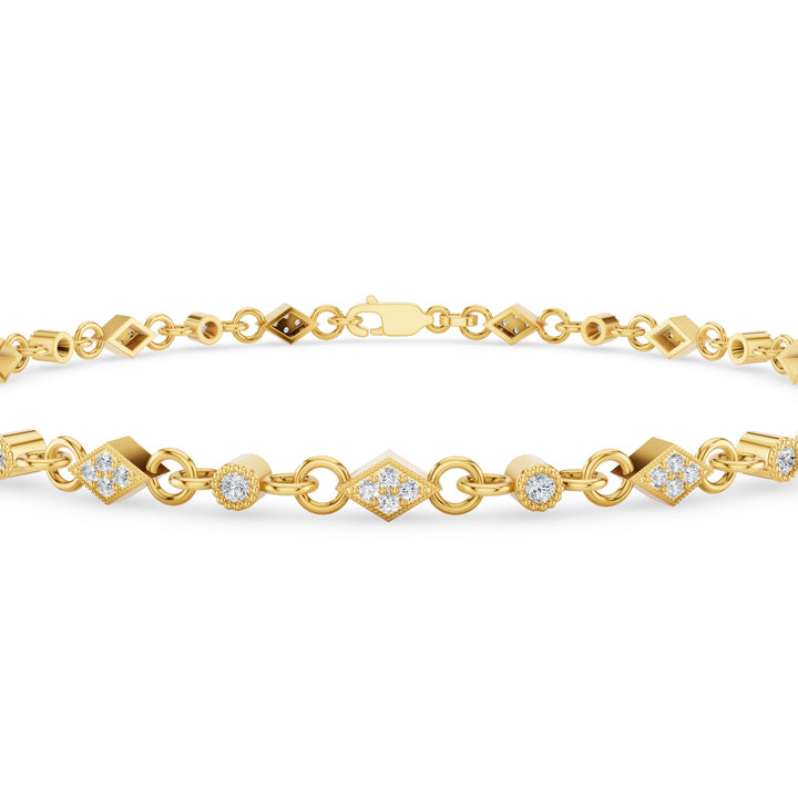 Art Deco Gold Diamond Milgrain Link Bracelet