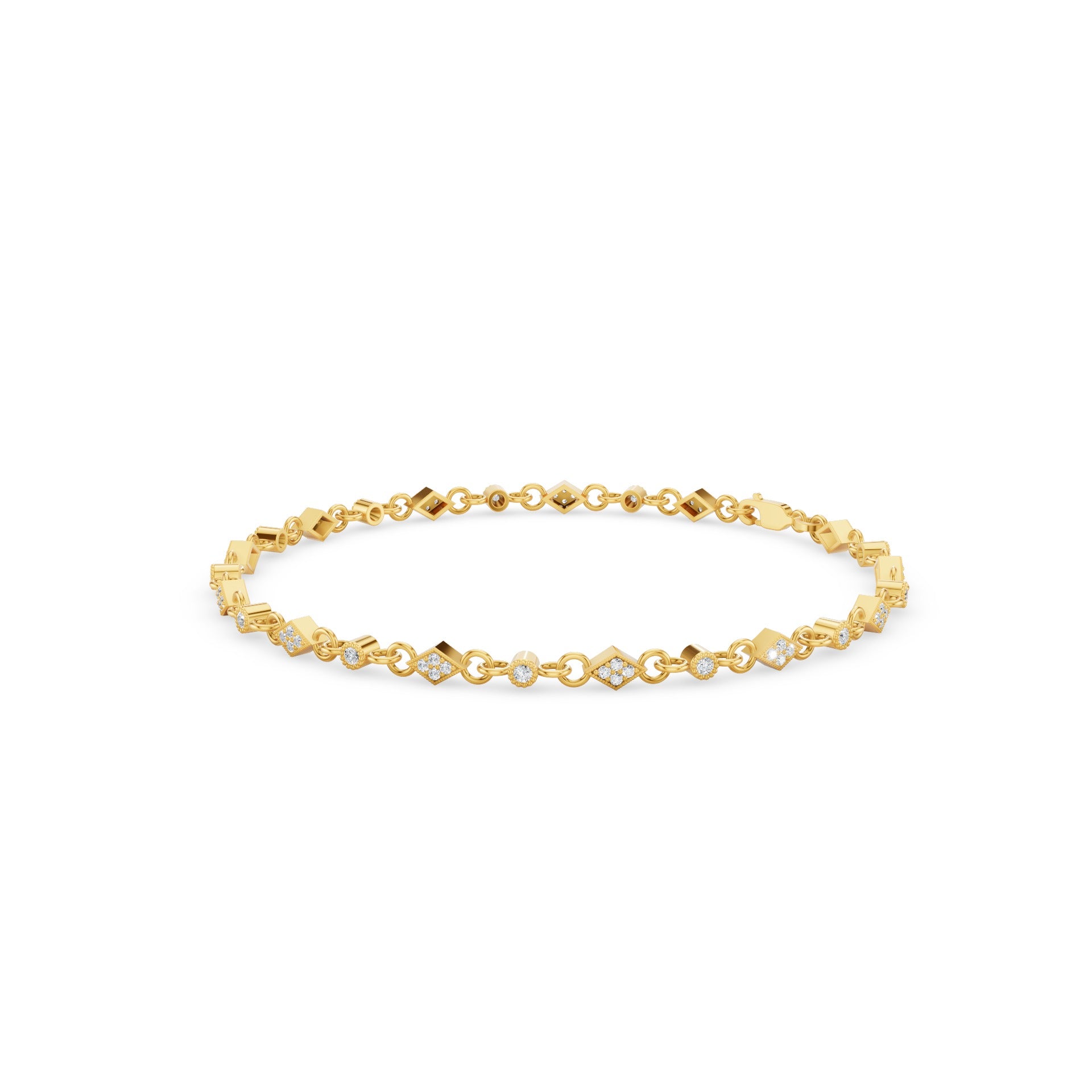 Art Deco Gold Diamond Milgrain Link Bracelet