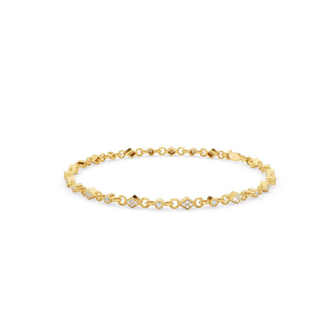 Art Deco Gold Diamond Milgrain Link Bracelet