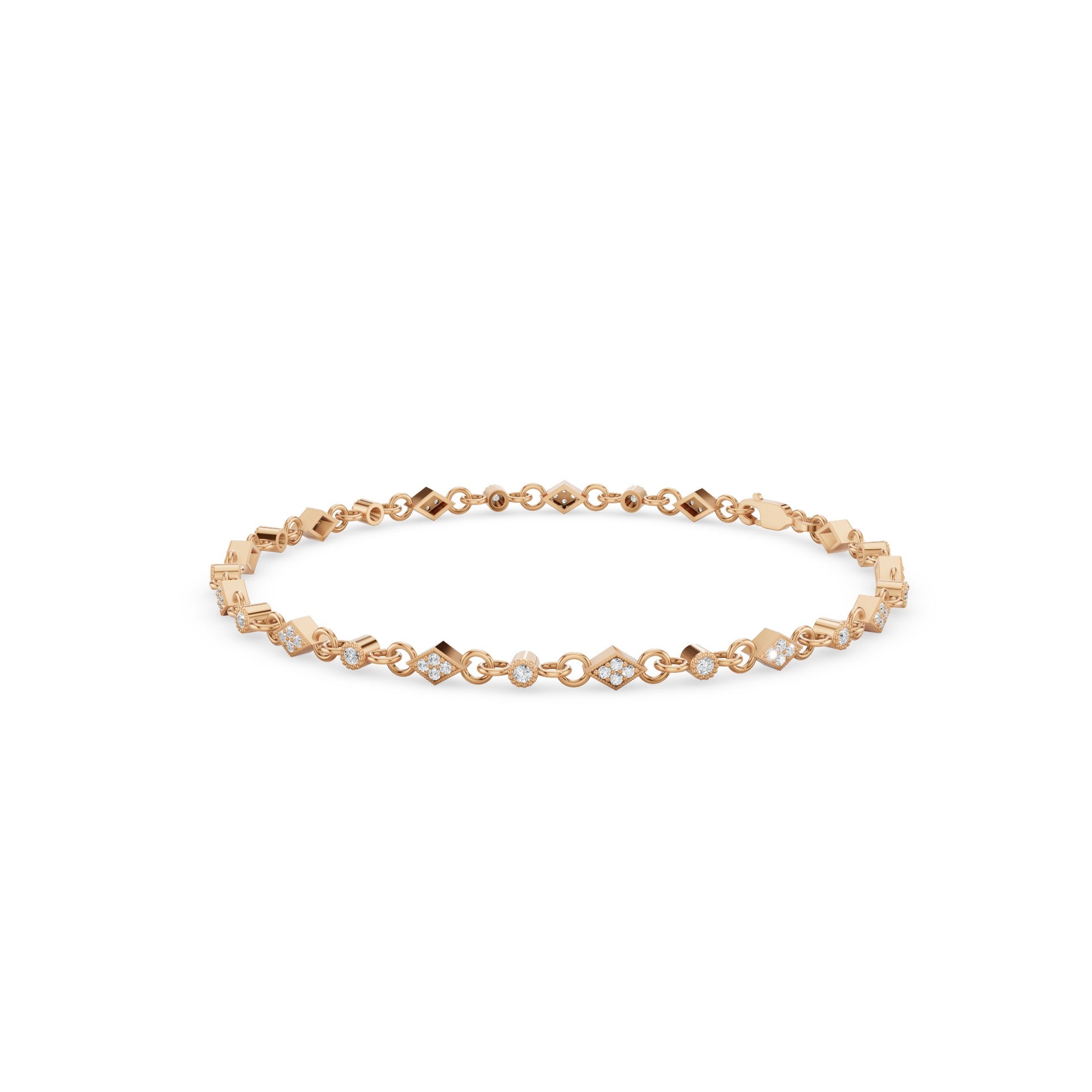 Art Deco Gold Diamond Milgrain Link Bracelet