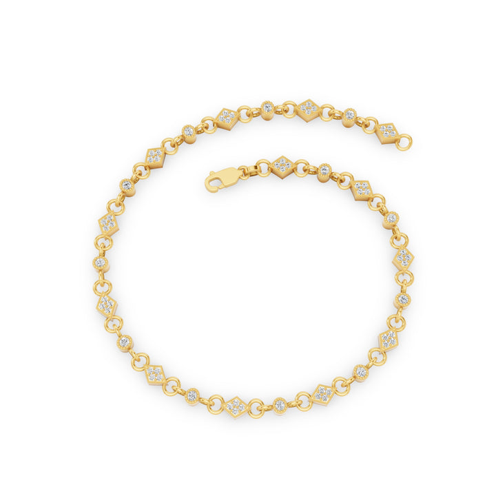 Art Deco Gold Diamond Milgrain Link Bracelet