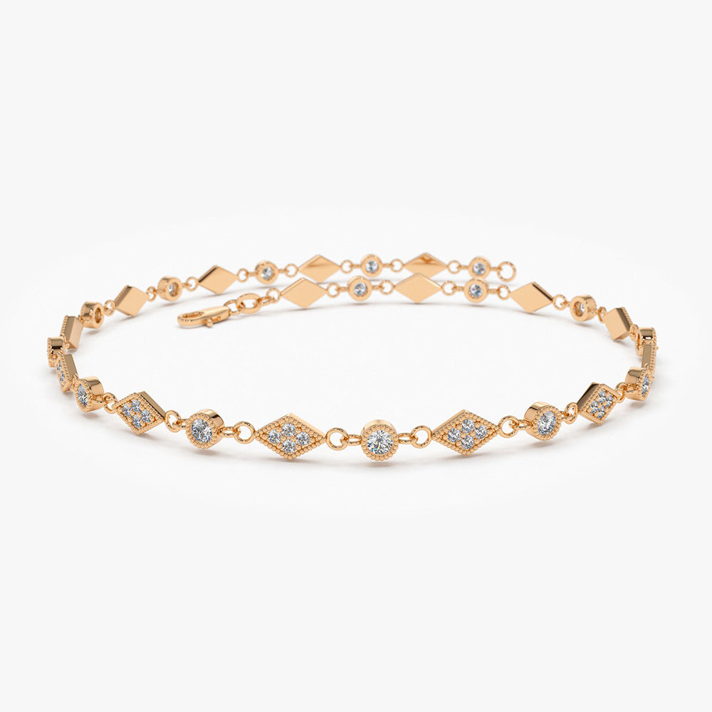 Art Deco Gold Diamond Milgrain Link Bracelet