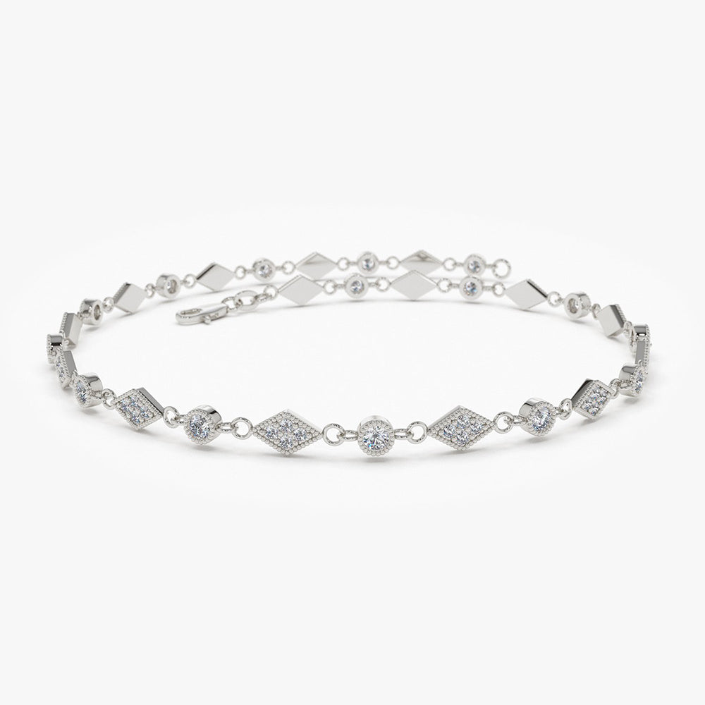 Art Deco Gold Diamond Milgrain Link Bracelet