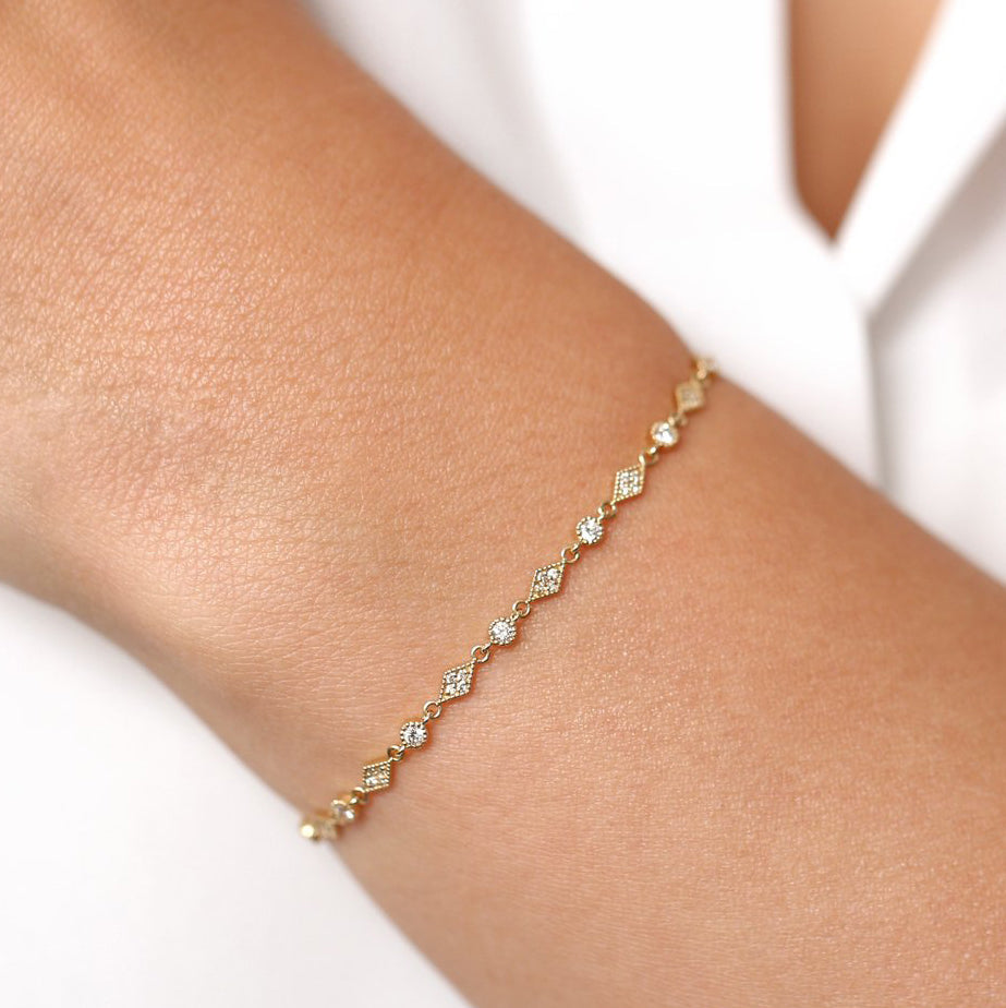 Art Deco Gold Diamond Milgrain Link Bracelet