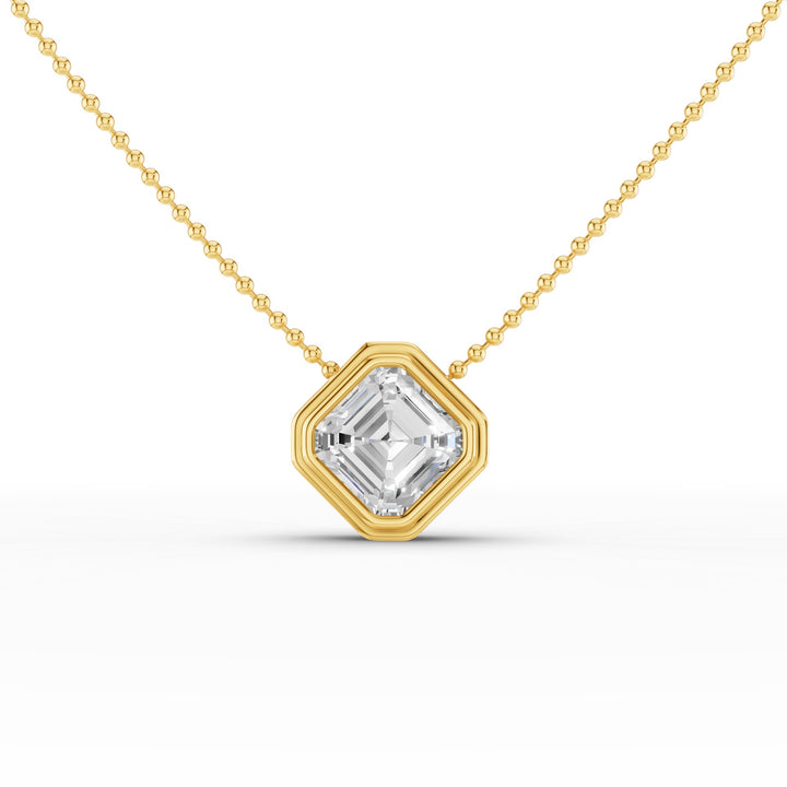Asscher Cut Lab Grown Diamond Bezel Set Beaded Necklace