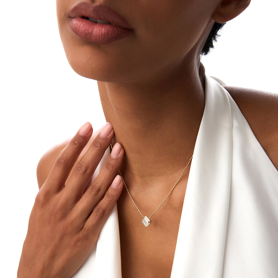 Asscher Cut Lab Grown Diamond Bezel Set Beaded Necklace