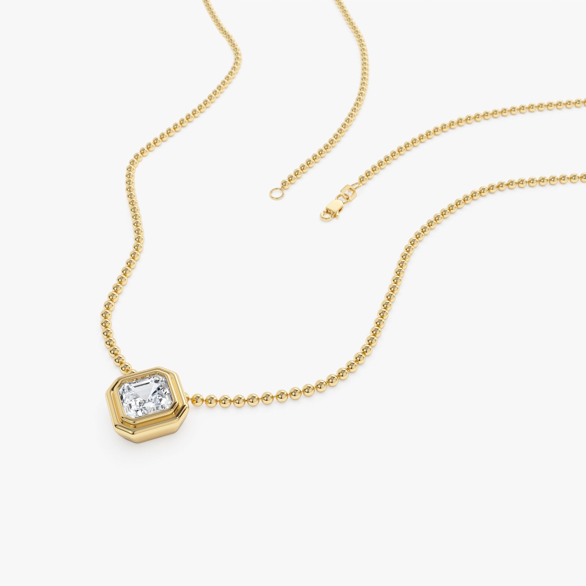 Asscher Cut Lab Grown Diamond Bezel Set Beaded Necklace