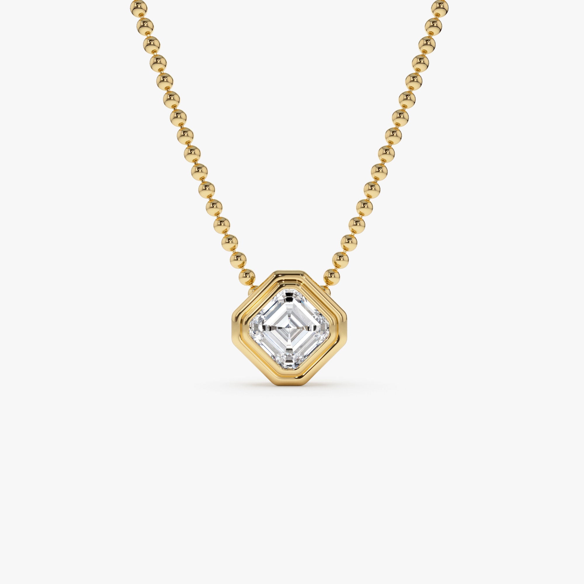 Asscher Cut Lab Grown Diamond Bezel Set Beaded Necklace