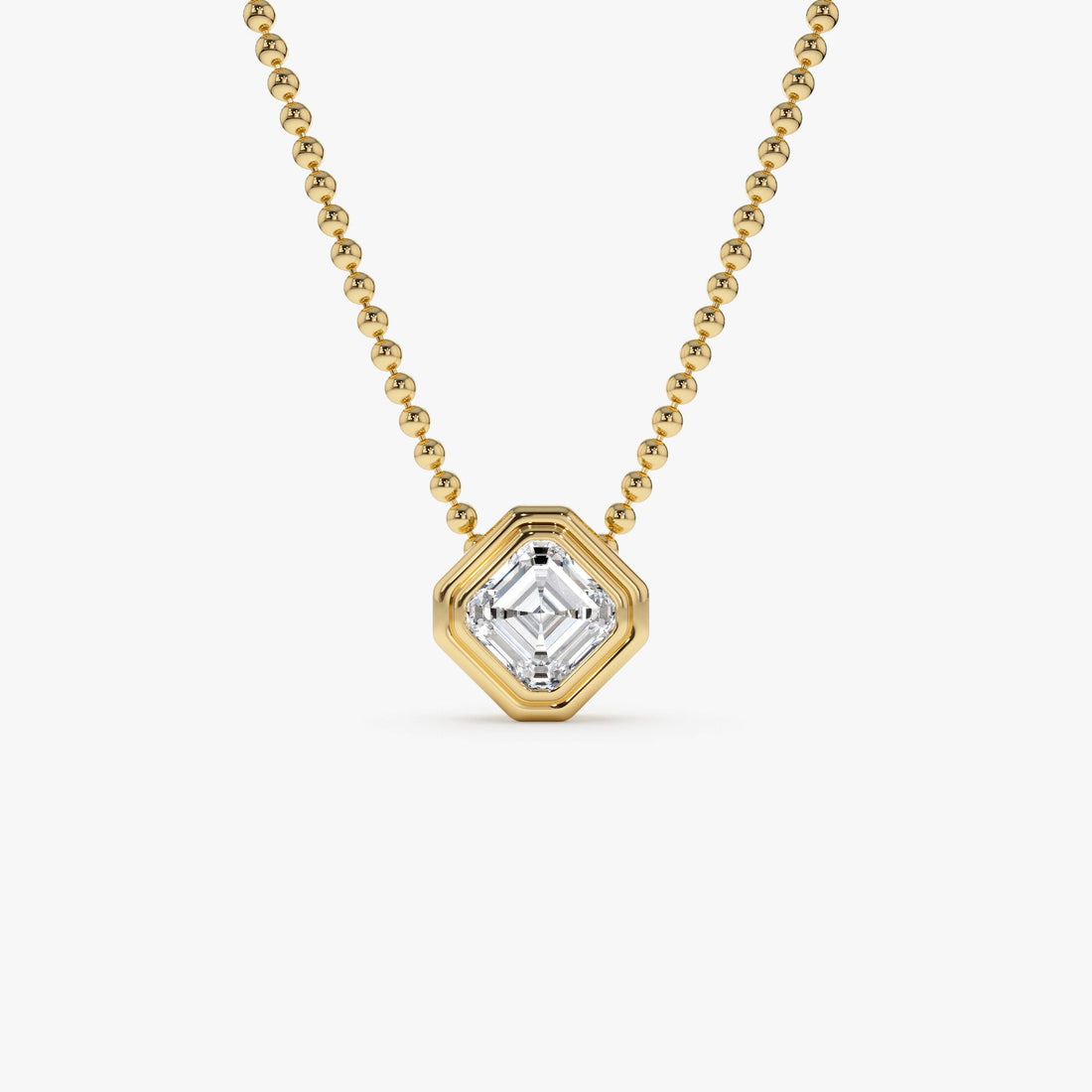 Asscher Cut Lab Grown Diamond Bezel Set Beaded Necklace