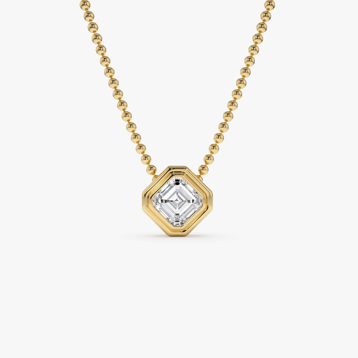 Asscher Cut Lab Grown Diamond Bezel Set Beaded Necklace