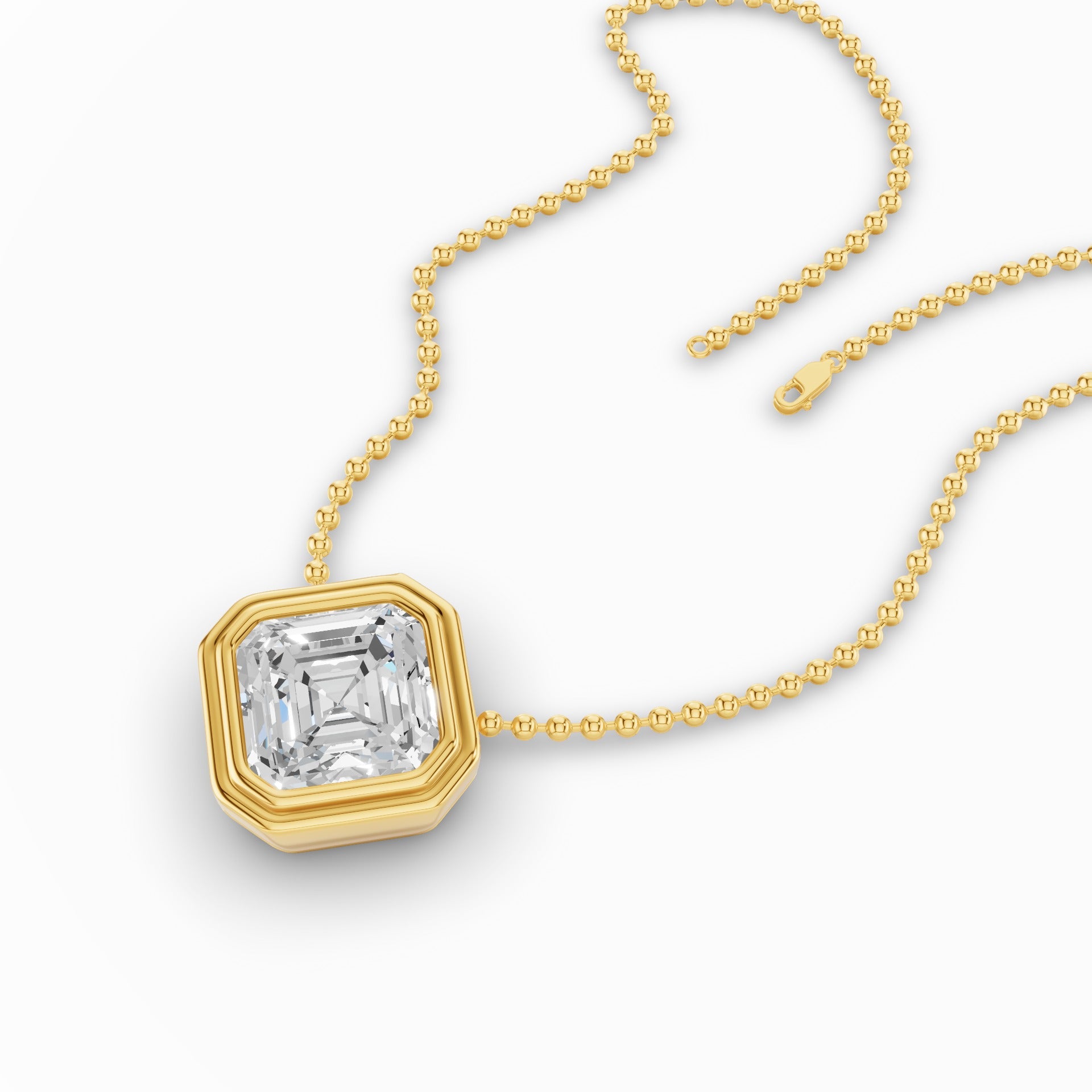 Asscher Cut Lab Grown Diamond Bezel Set Beaded Necklace