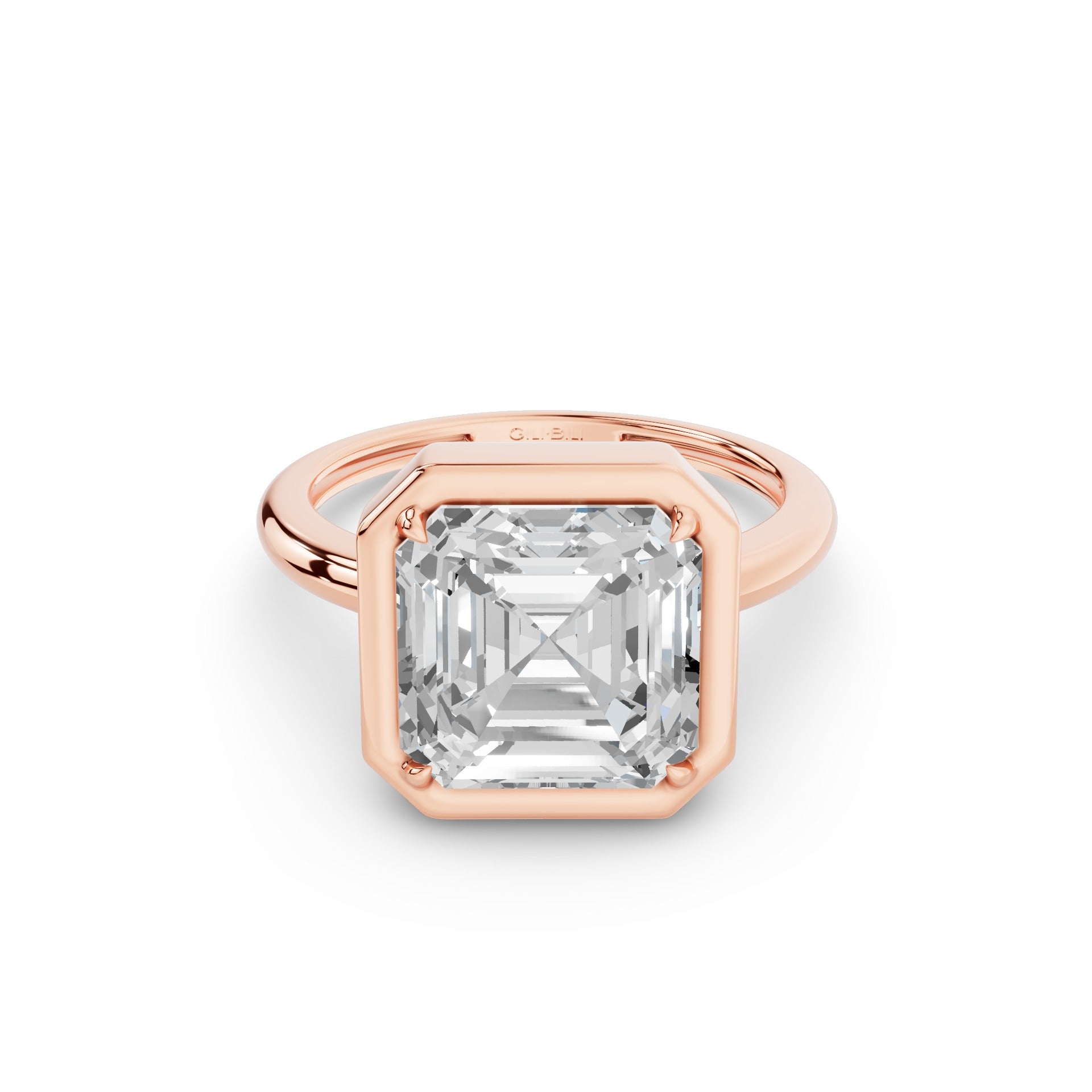 A rose gold ring featuring a large, square-cut  in a bezel setting, shown on a clean white background.