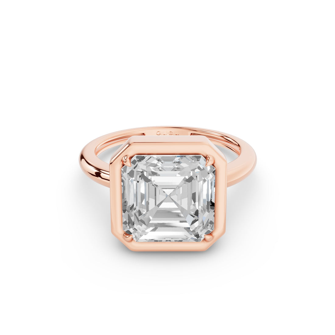 A rose gold ring featuring a large, square-cut  in a bezel setting, shown on a clean white background.