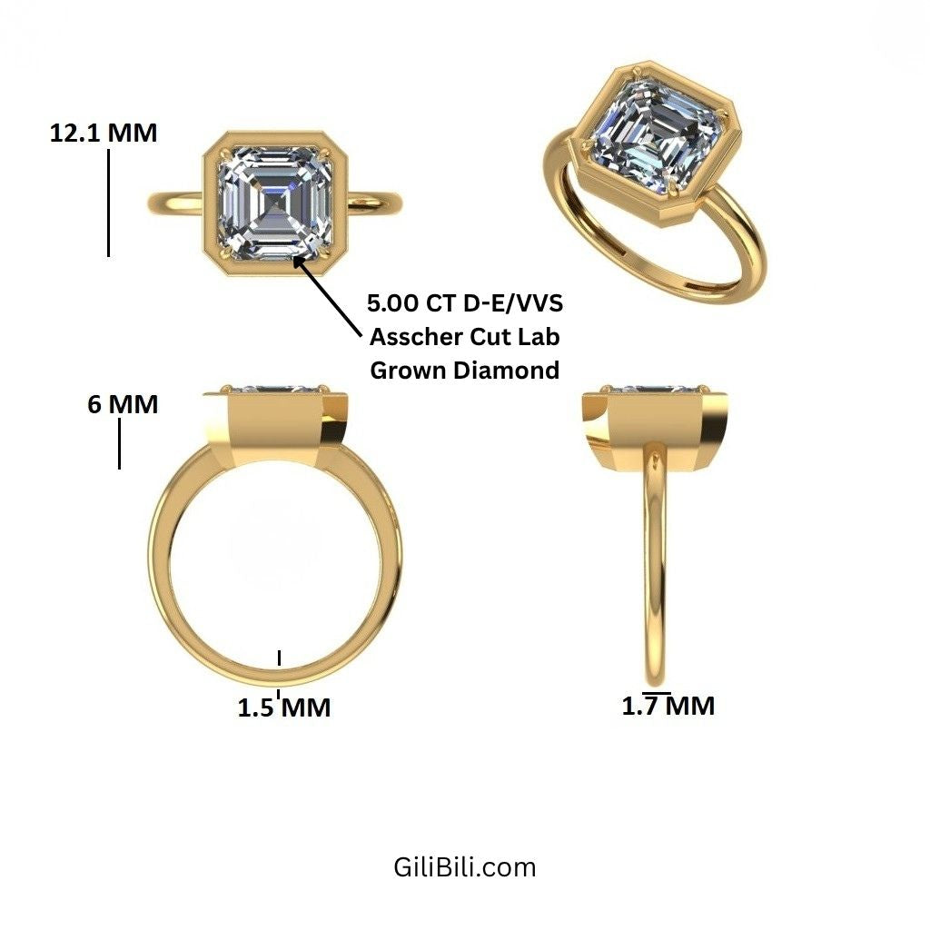 Asscher Cut Lab Grown Diamond Engagement Ring