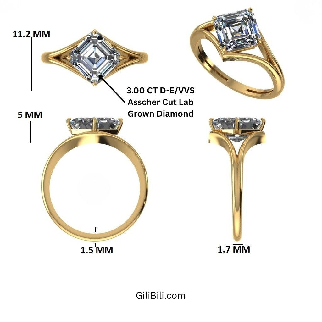 Asscher Cut Lab Grown Diamond Solitaire Engagement Ring