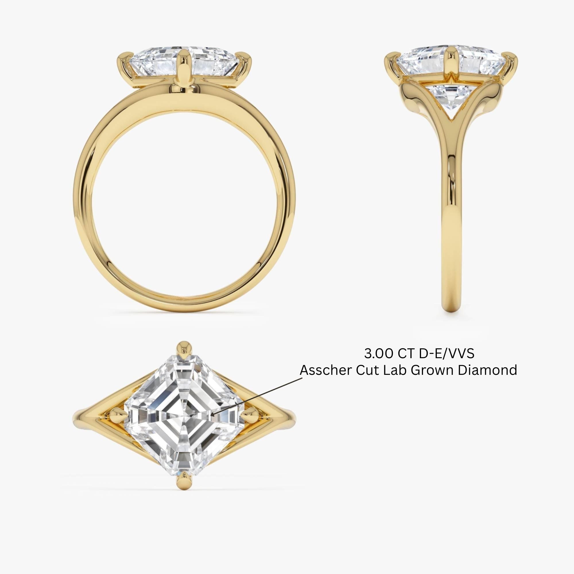 Asscher Cut Lab Grown Diamond Solitaire Engagement Ring