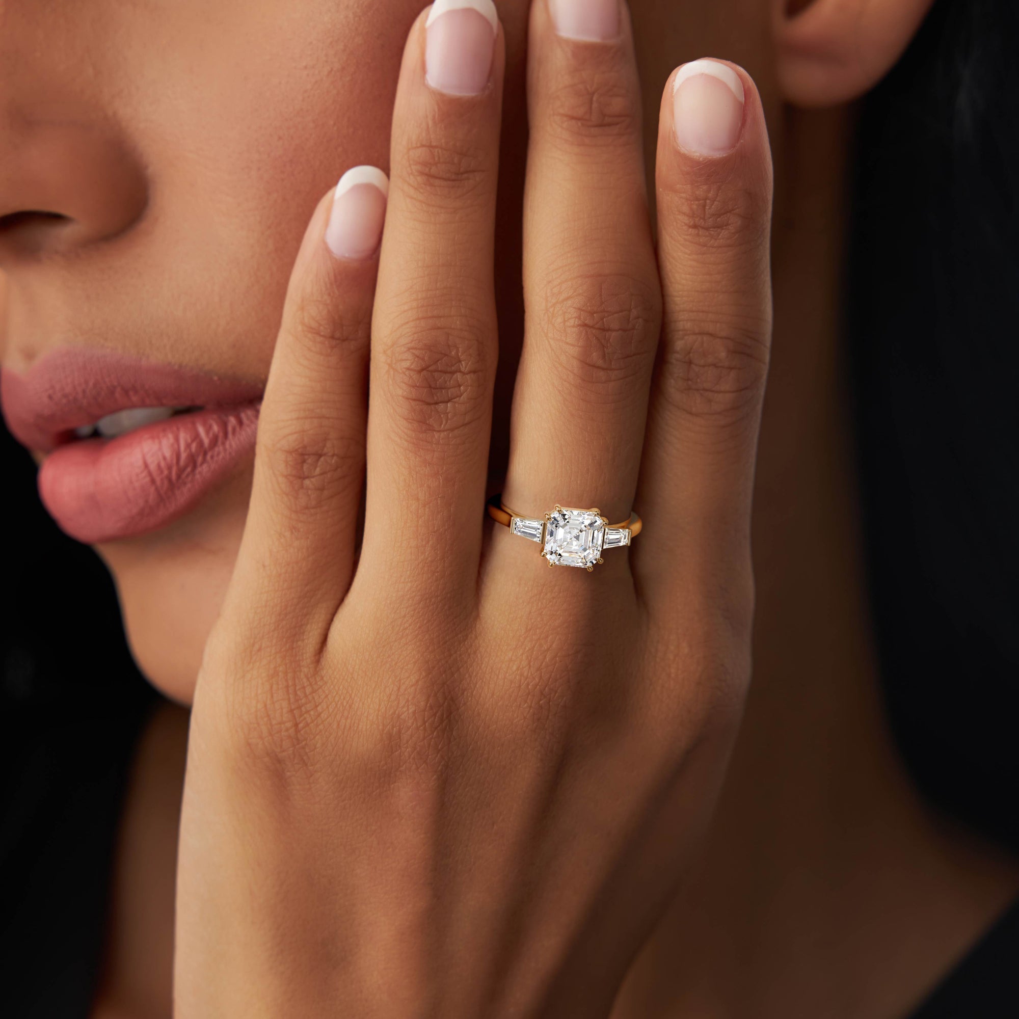 Asscher Cut Three Stone Lab Grown Diamond Enagement Ring