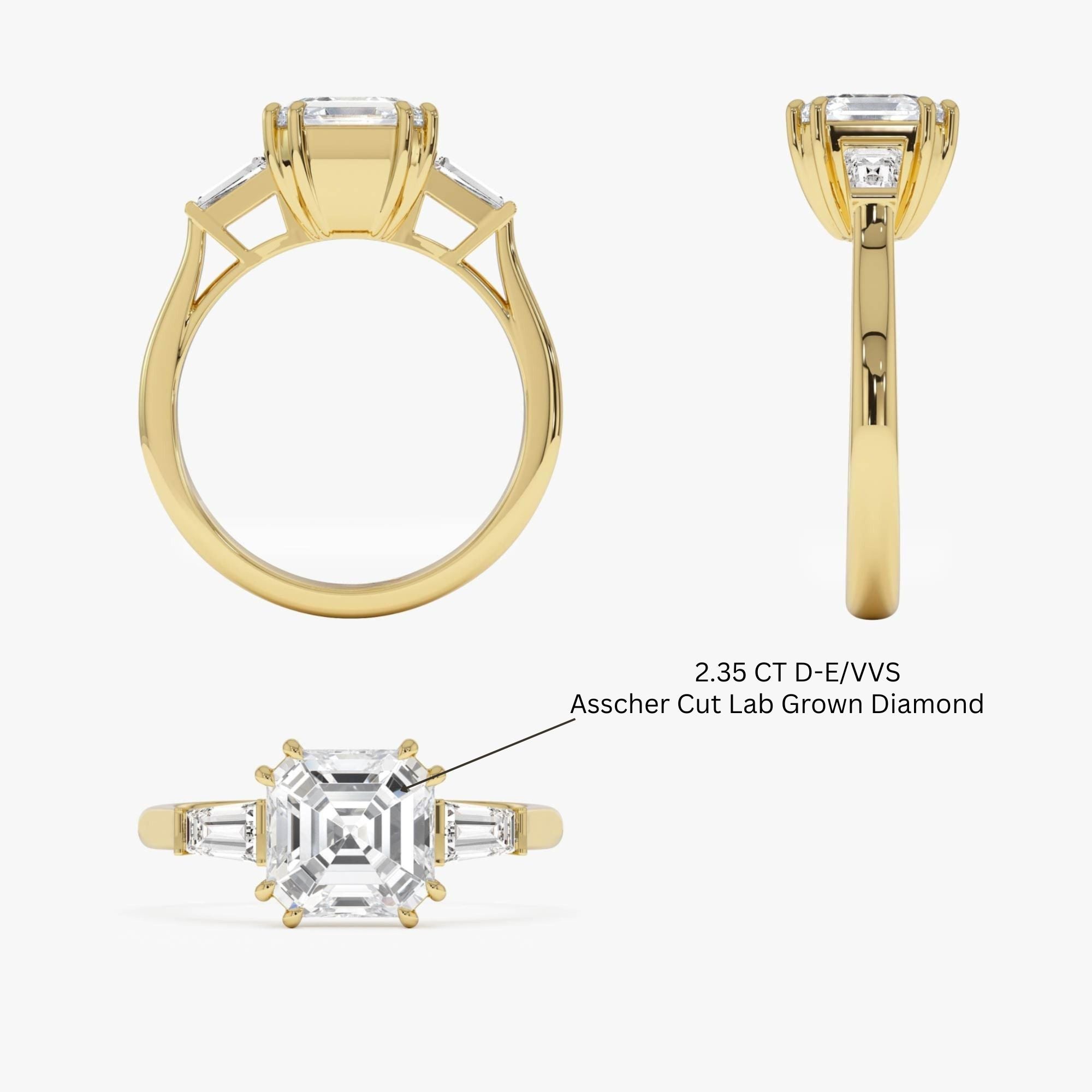 Asscher Cut Three Stone Lab Grown Diamond Enagement Ring