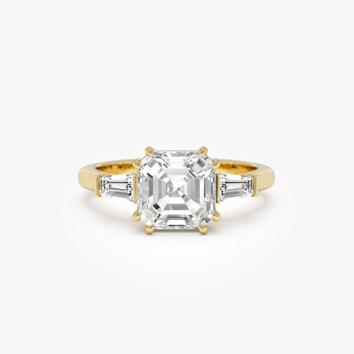 Asscher Cut Three Stone Lab Grown Diamond Enagement Ring