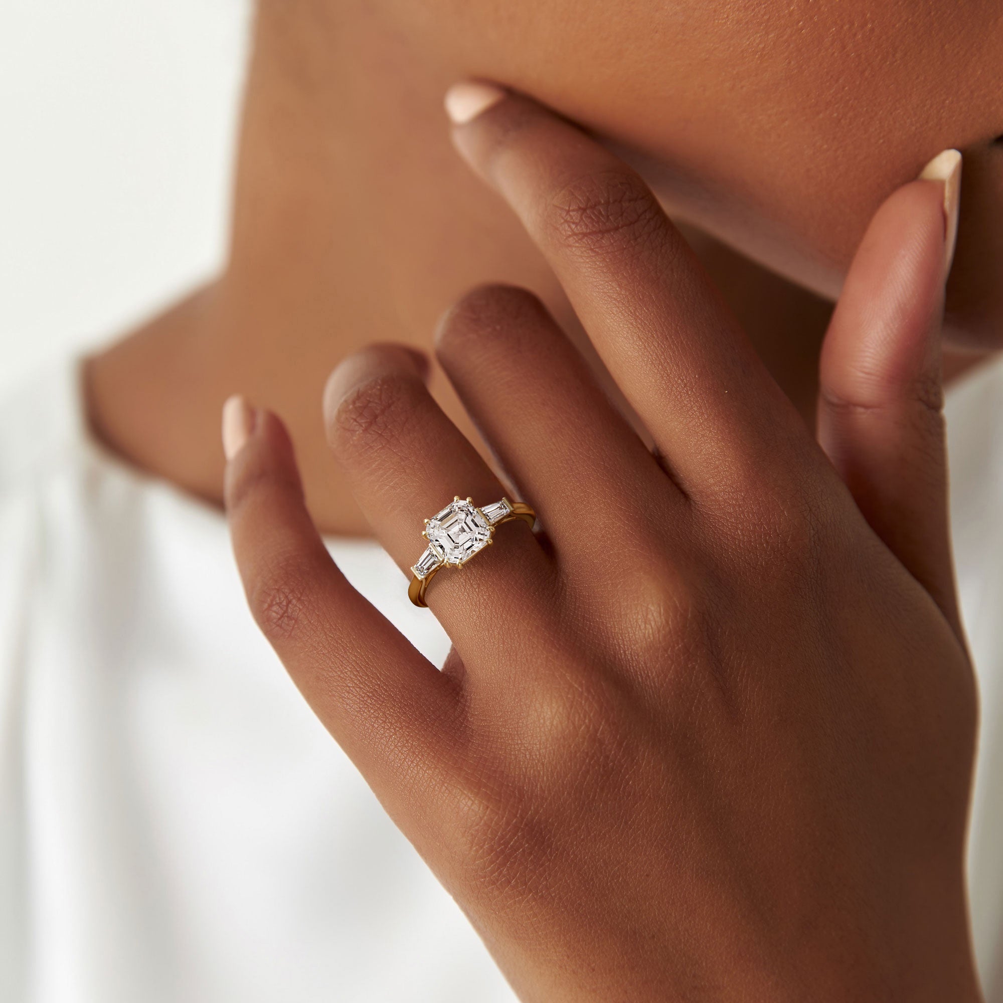 Asscher Cut Three Stone Lab Grown Diamond Enagement Ring