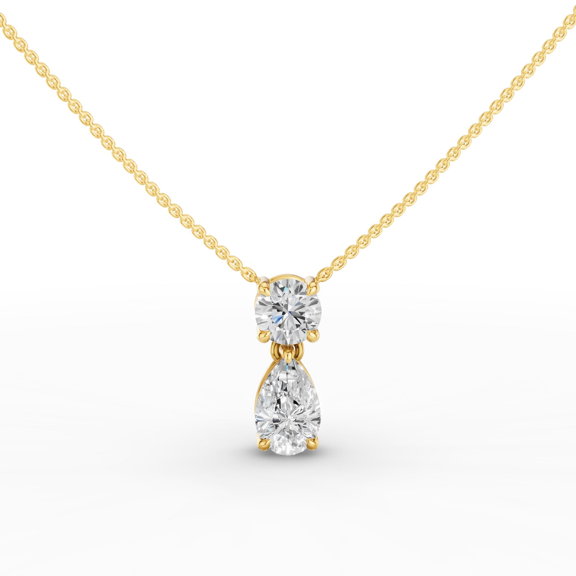 Basket Setting Pear & Round Cut Lab Grown Diamond Necklace