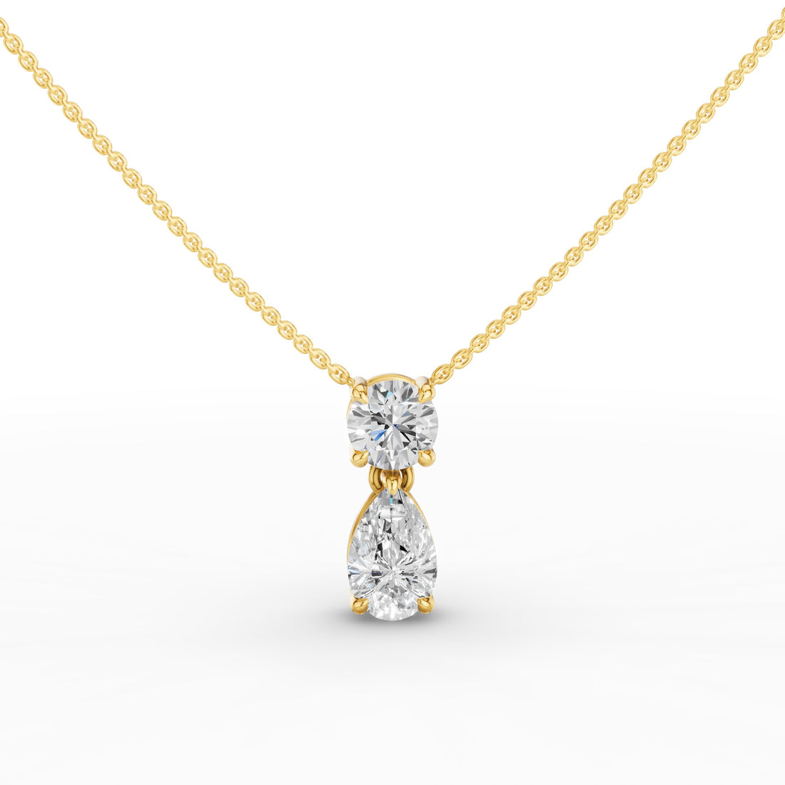 Basket Setting Pear & Round Cut Lab Grown Diamond Necklace