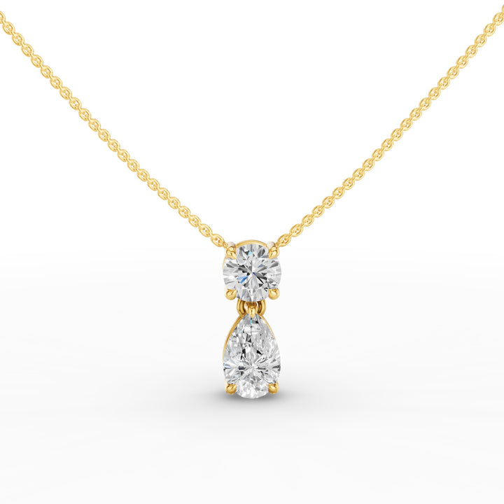 Basket Setting Pear & Round Cut Lab Grown Diamond Necklace