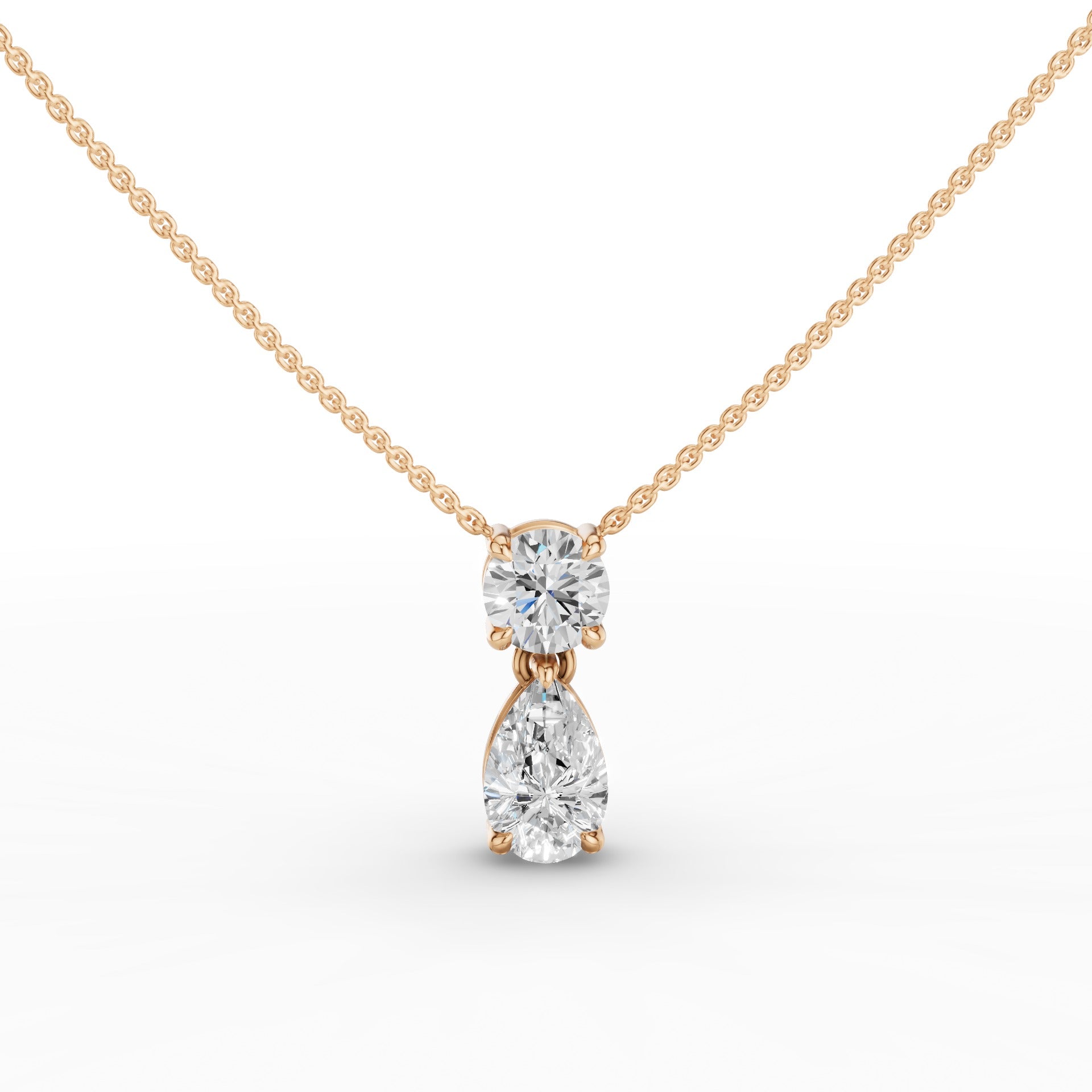 Basket Setting Pear & Round Cut Lab Grown Diamond Necklace