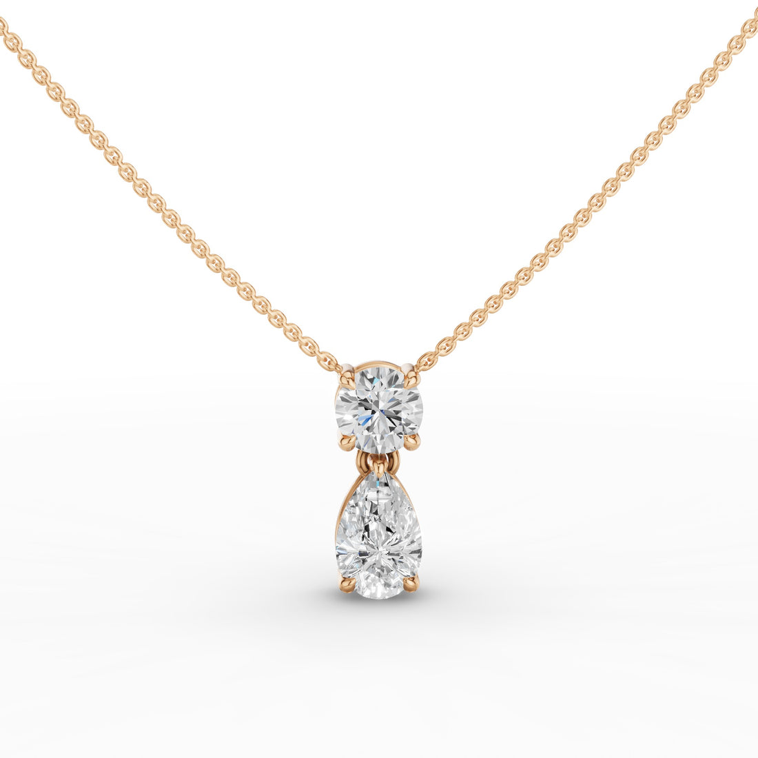 Basket Setting Pear & Round Cut Lab Grown Diamond Necklace