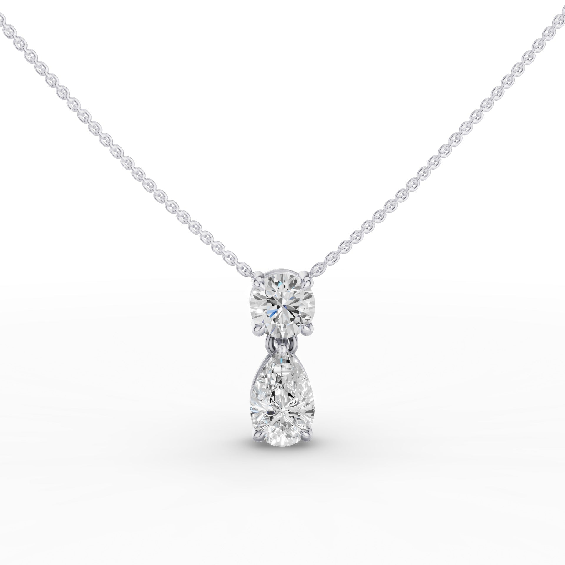 Basket Setting Pear & Round Cut Lab Grown Diamond Necklace