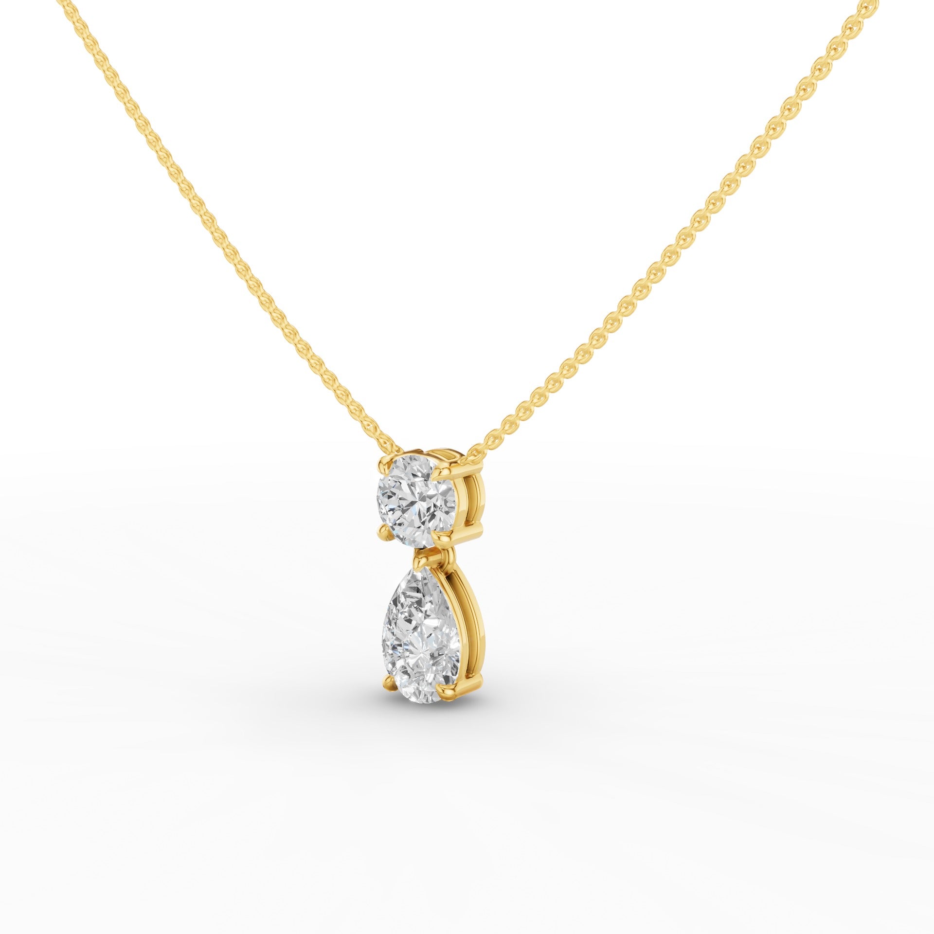 Basket Setting Pear & Round Cut Lab Grown Diamond Necklace