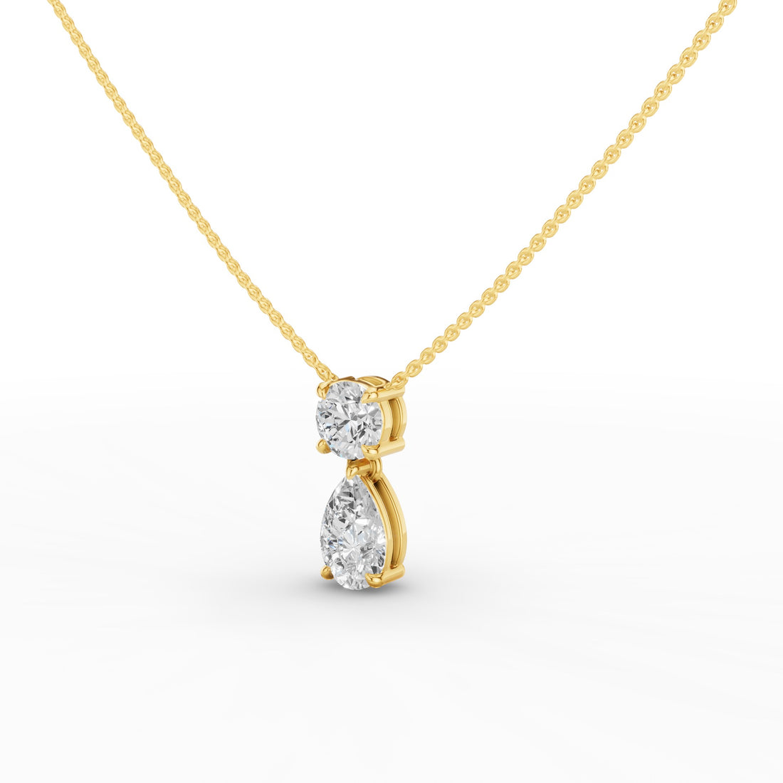 Basket Setting Pear & Round Cut Lab Grown Diamond Necklace