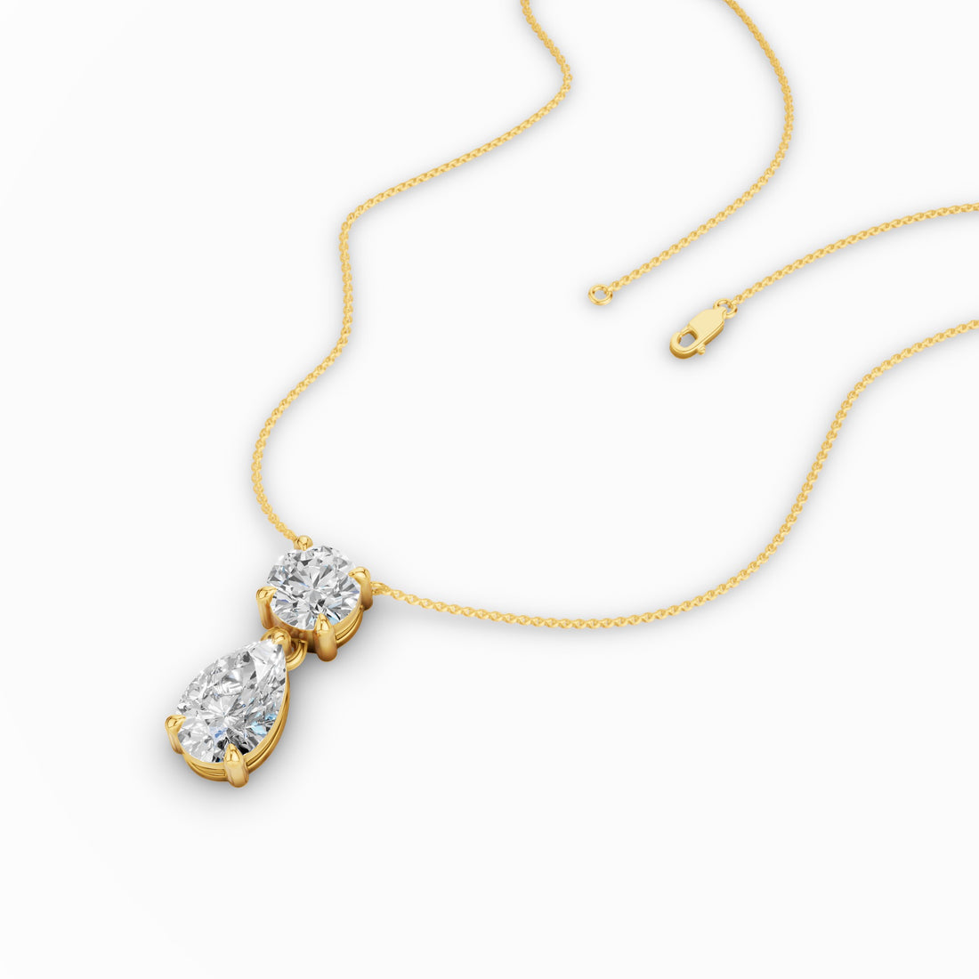 Basket Setting Pear & Round Cut Lab Grown Diamond Necklace