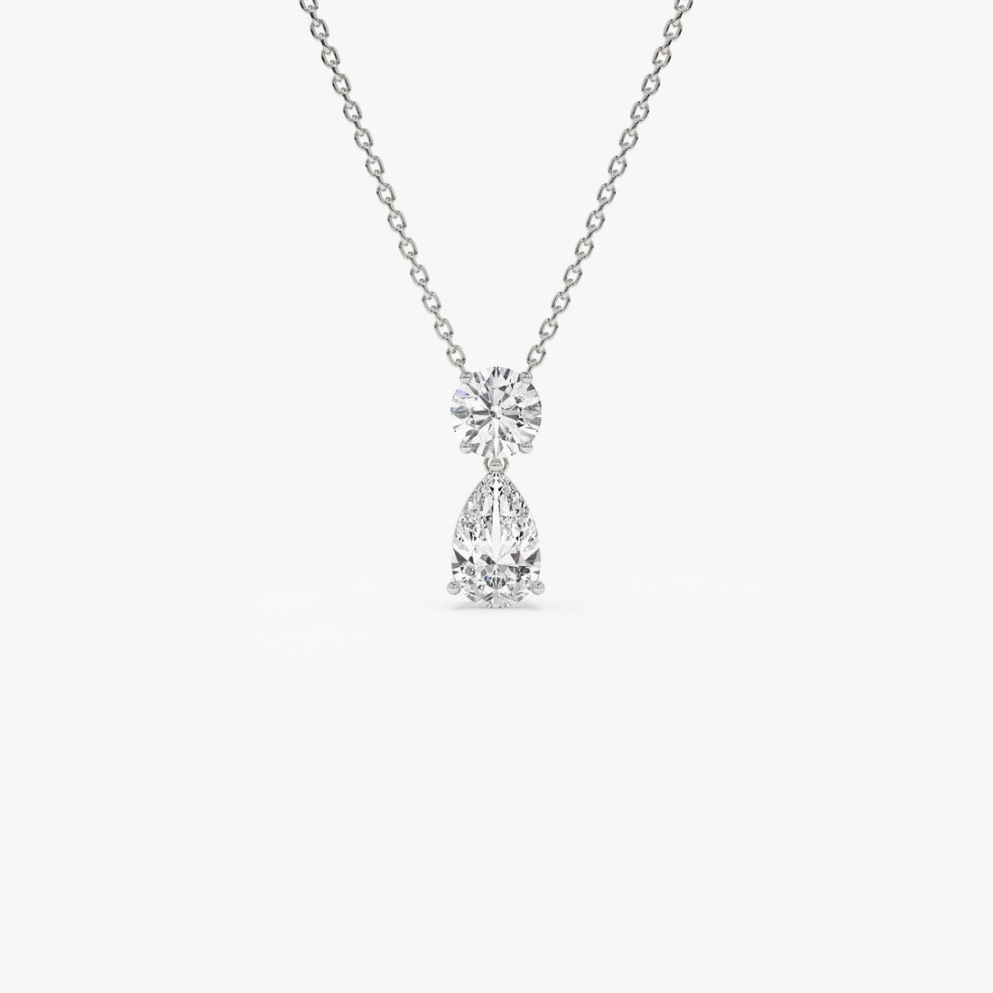Basket Setting Pear & Round Cut Lab Grown Diamond Necklace