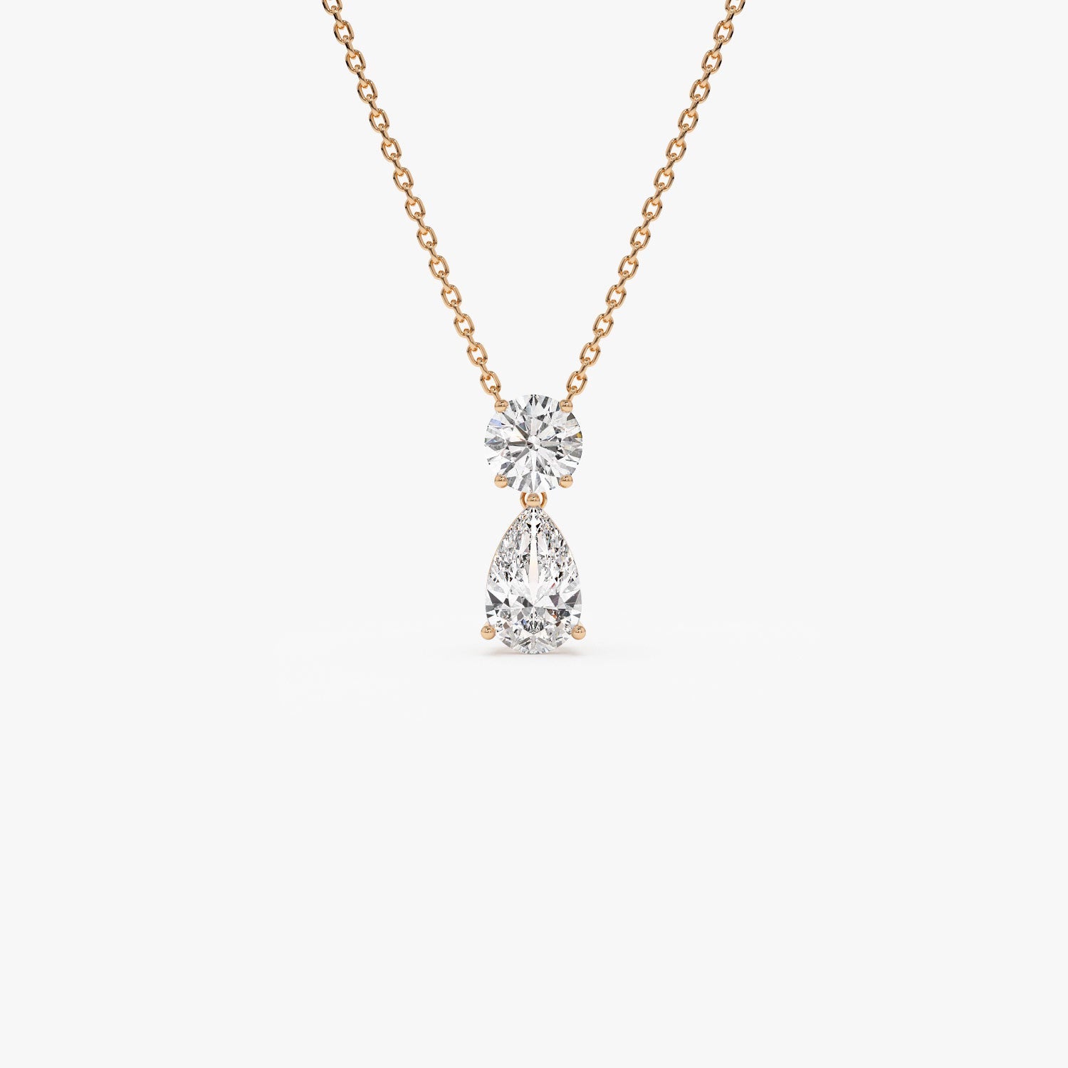 Basket Setting Pear & Round Cut Lab Grown Diamond Necklace