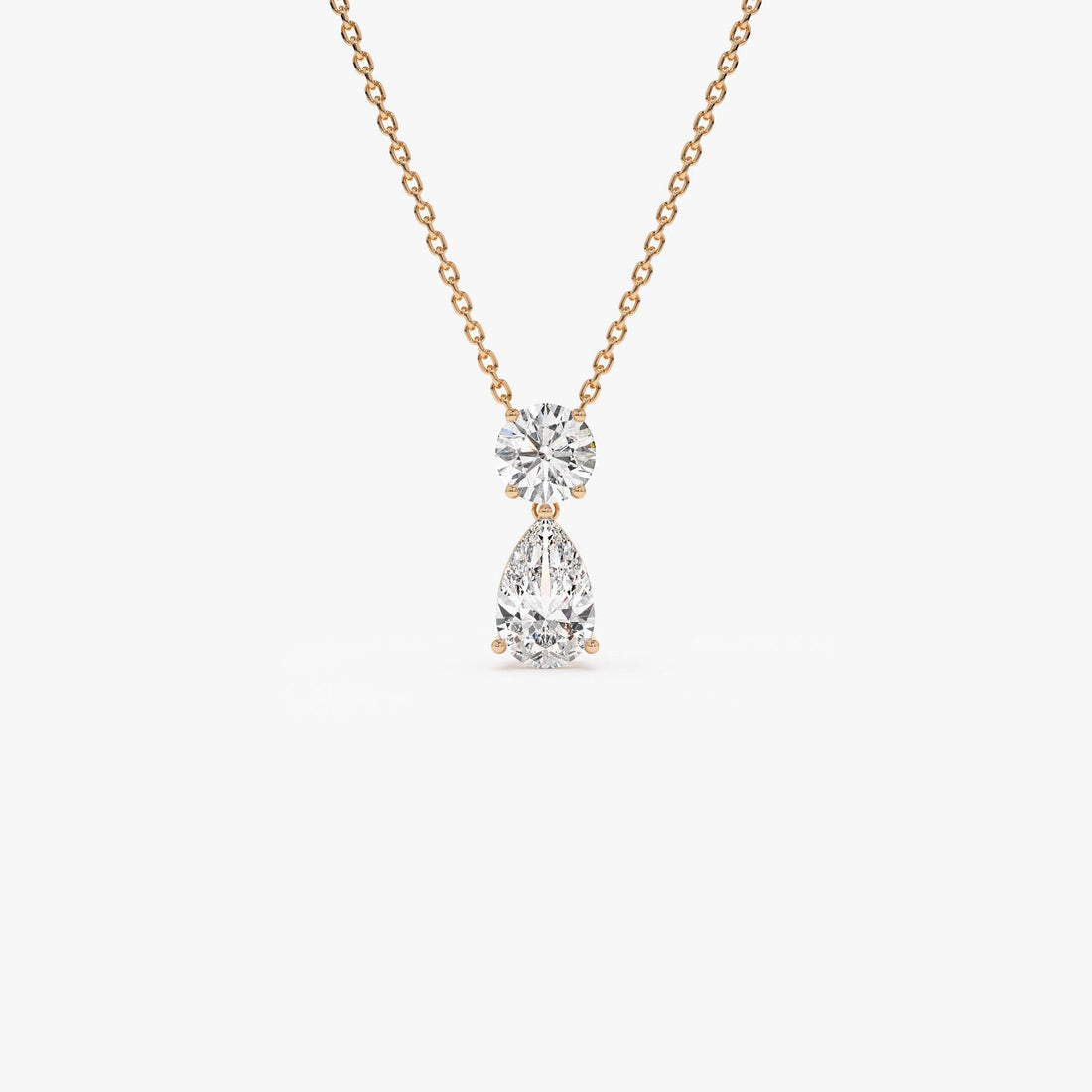Basket Setting Pear & Round Cut Lab Grown Diamond Necklace