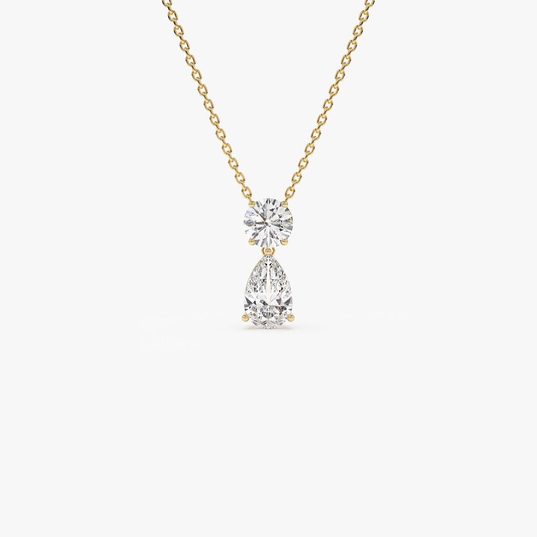 Basket Setting Pear & Round Cut Lab Grown Diamond Necklace