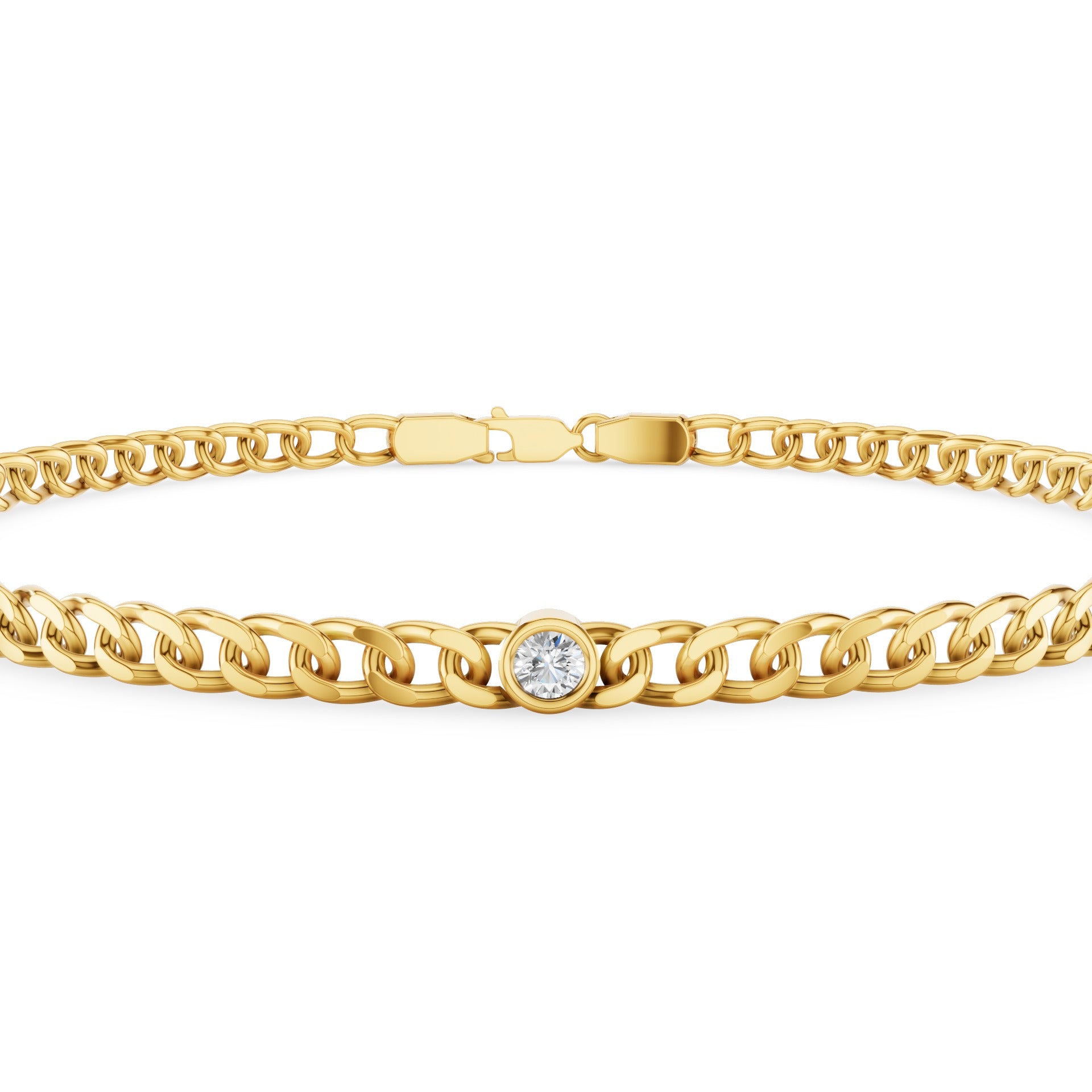 Bezel Set Diamond Cuban Link Bracelet