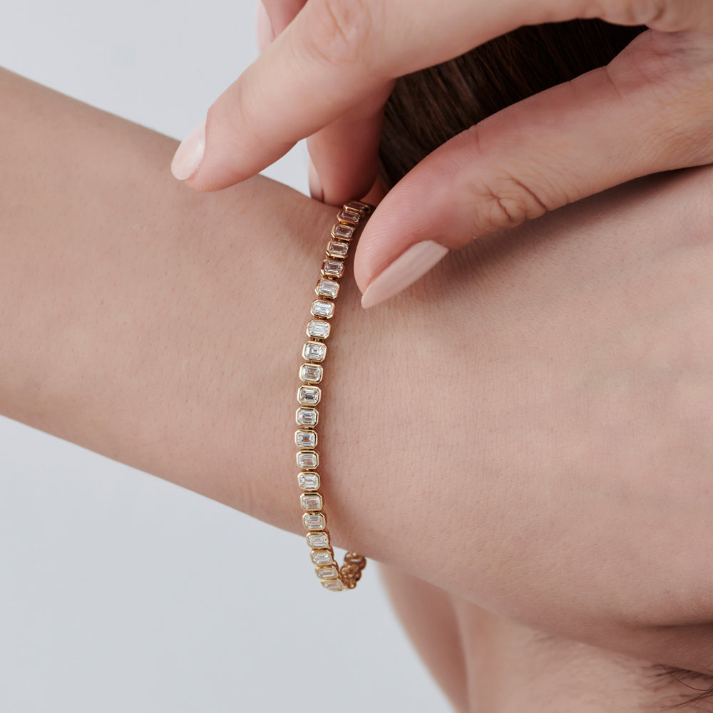 Bezel Set Emerald Cut Tennis Bracelet