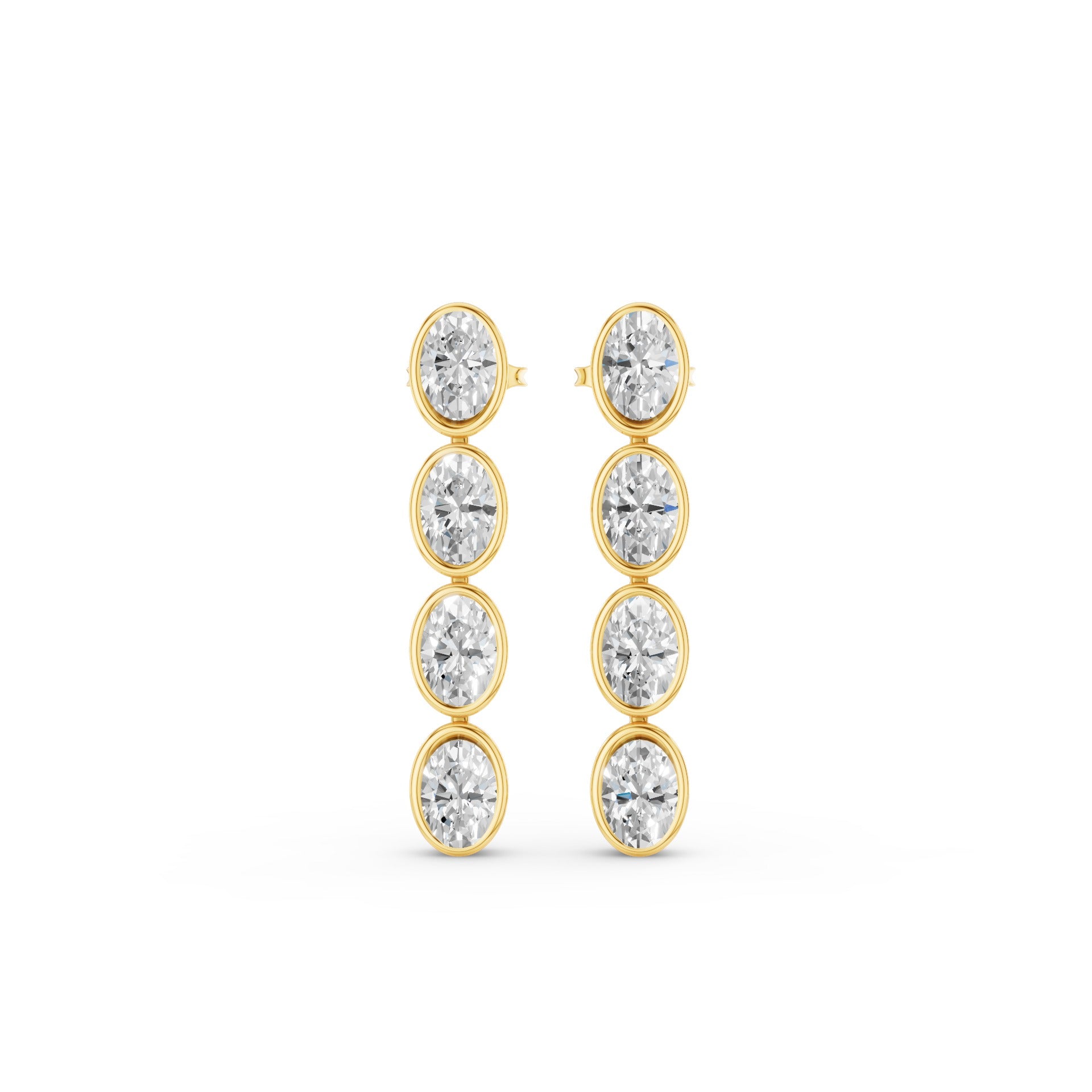 Bezel Set Oval Cut Dangling Diamond Earrings