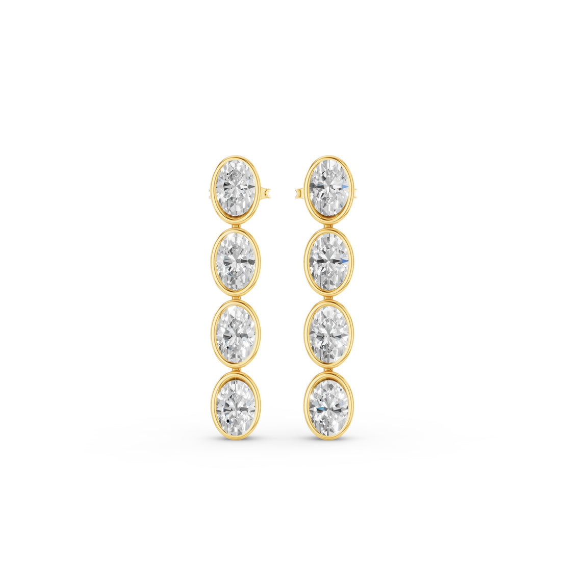Bezel Set Oval Cut Dangling Diamond Earrings