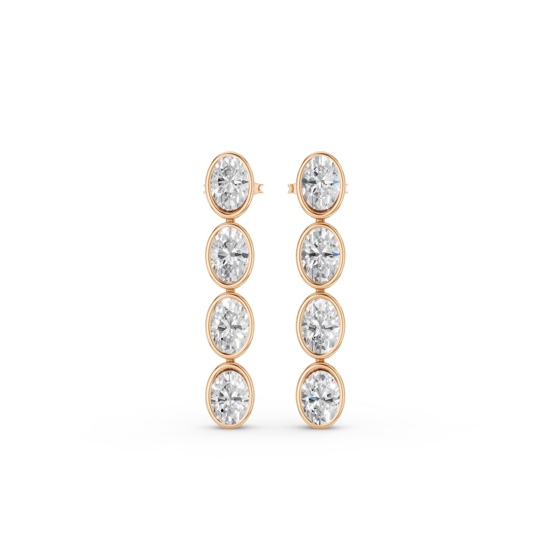 Bezel Set Oval Cut Dangling Diamond Earrings